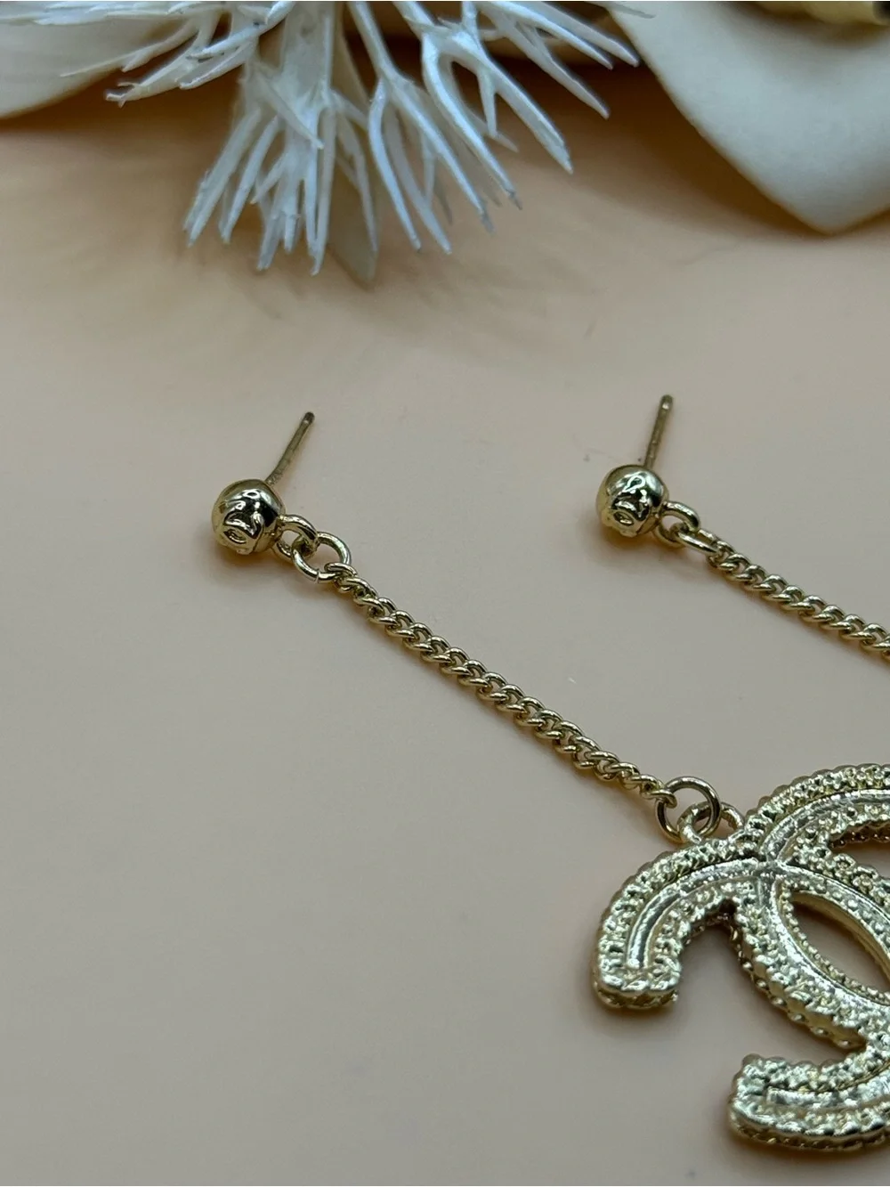 Chanel Gold Tone CC Logo Dangle Earrings